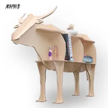 Scandinavian bovine animal mascot shelving creative shelves wooden ornaments home decorations,Nordic hotel restaurant decor