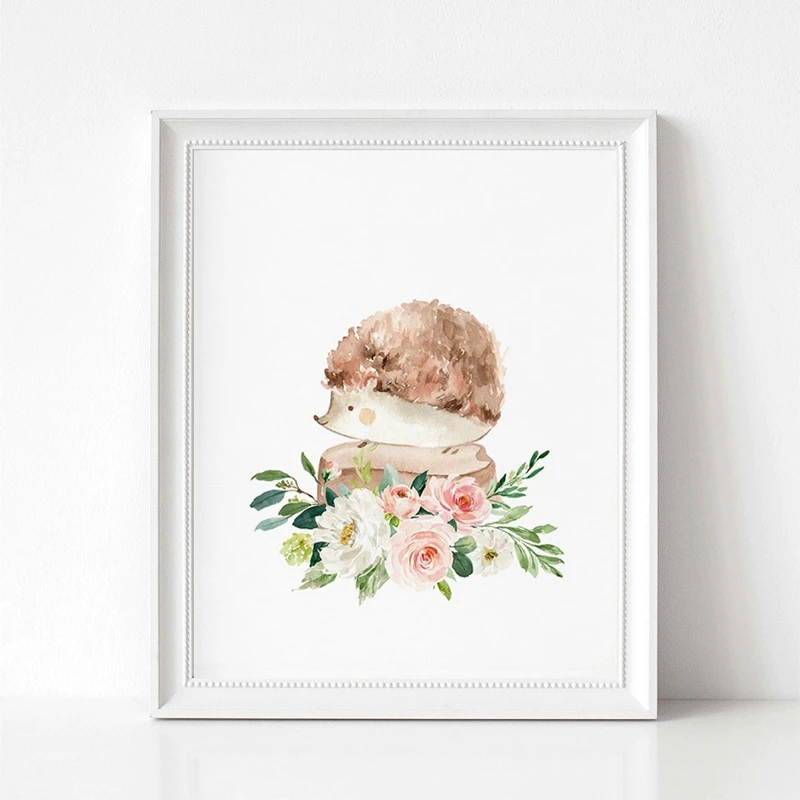 Hedgehog Canvas Art Painting Baby Girl Room Decor