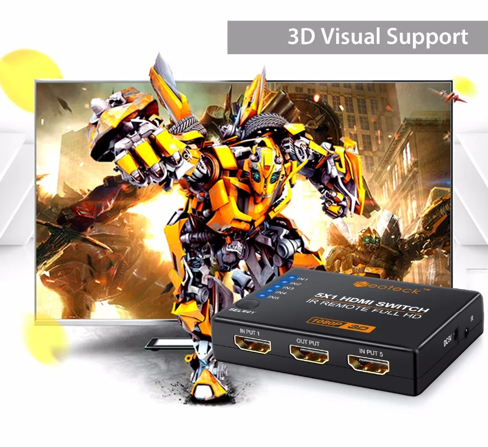 Коммутатор Neoteck 4K 1080P с 5 портами HDMI сплиттер концентратор входами 1 выход 3D бокс ИК