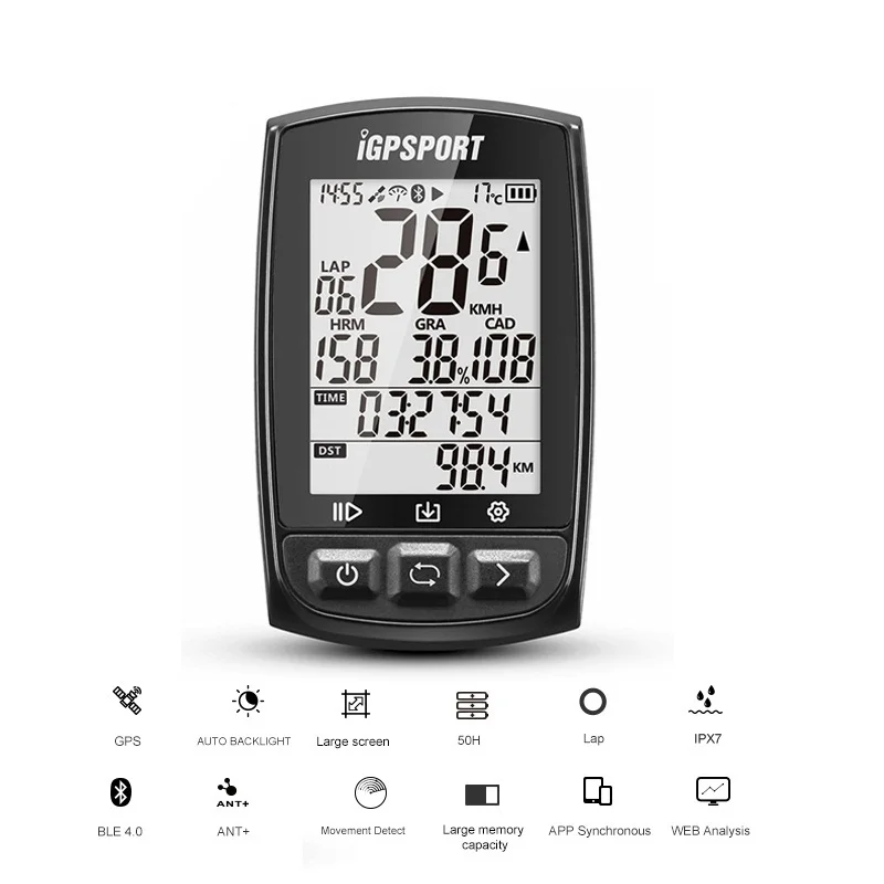 

GPS Bicycle Computer Waterproof IPX7 ANT+ Wireless Speedometer Bike Digital Stopwatch Odometer Backlight Cycling Computer IGS50E