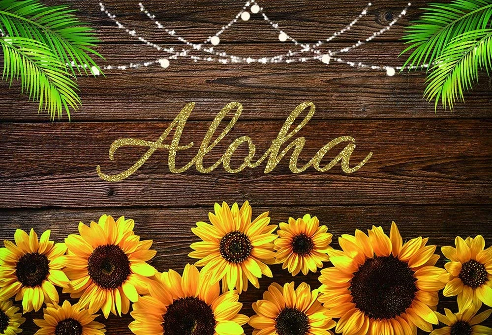 HUAYI Aloha Backdrop for Photography Luau Party Birthday Banner Sunflower Baby Shower Decorations Wood Wall Photo Booth Studio Background 7x5ft W-2017 