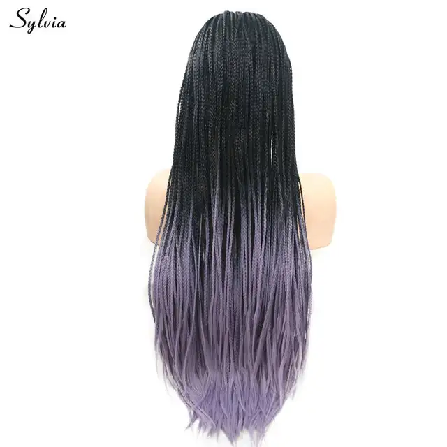 Online Shop Sylvia Long Braided Wigs Black Root Ombre Purple Red