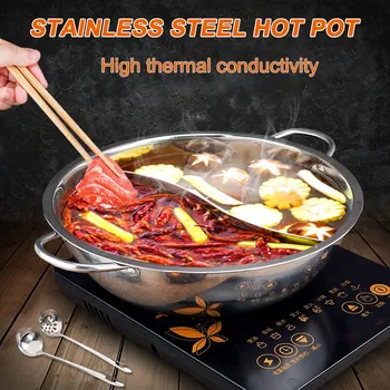 

Hot Pot Stainless Steel Twin Divided 2 Handle Cooking Pot Cooking Supplies TN99