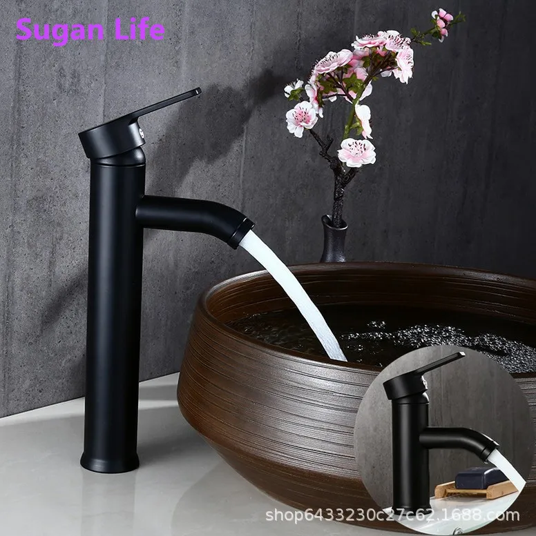 

Sugan Life 2019 NEW Black Color Stainless Steel Bathroom Basin Faucet Single Handle Cold And Hot Water Mixer Free Shipping