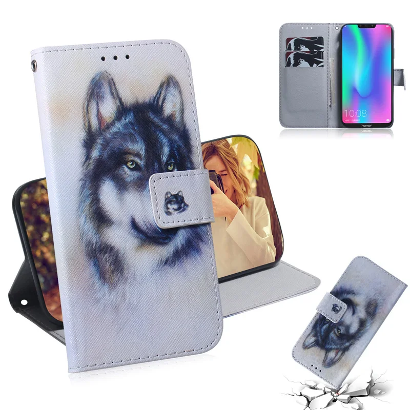 

2019 Hot Flip Wallet Case For Huawei Honor 8C Case 8X Painted PU Leather Cover For Honor 8X Case Soft TPU Mobile Phone Bag
