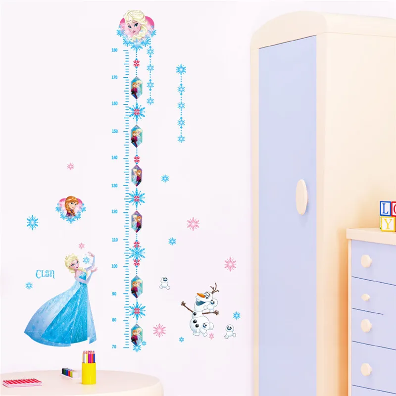 Cartoon Frozen Height Measure Growth Chart Wall Stickers For Kids Rooms Decals Wall Art Decor Murals Girl's Room Posters