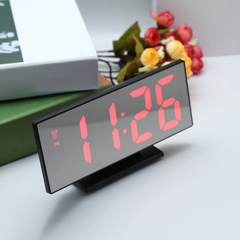 Digital Alarm Clock LED Mirror Clock Multifunction Snooze Time Display Night Light LCD Desktop Desktop Despertador USB Cable
