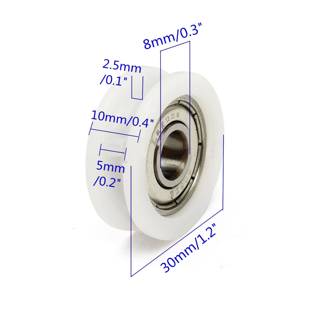 5 шт. u-образный шаровой подшипник нейлоновый пластиковый встроенный 608 направляющий шкив 8*30*10 мм