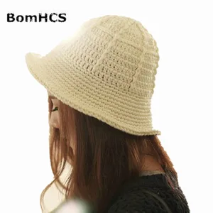 BomHCS Winter All-matche Warm Crimping Fisherman Caps Bucket Hat 100% Handmade Women Beanie Hat Cap Christmas Present Gift