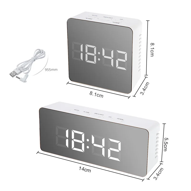 Светодиодный зеркальный будильник часы цифровой светодиодный настольные часы с повтором пробуждения светильник Электронный температурный дисплей украшение для дома часы