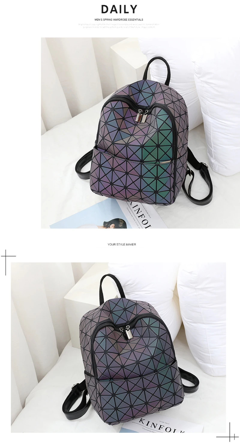 Новый геометрический Ромбический рюкзак для женщин, флуоресцентные рюкзаки для девочек, складная светящаяся сумка на плечо, молодежная