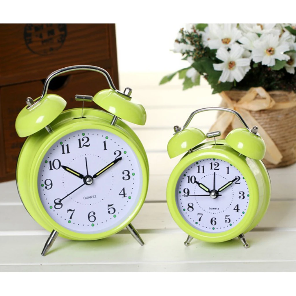 Twin Bell Alarm Clock Dial, Luminous, Battery Operated Loud Alarm Clock Green/Black/Pink/Blue