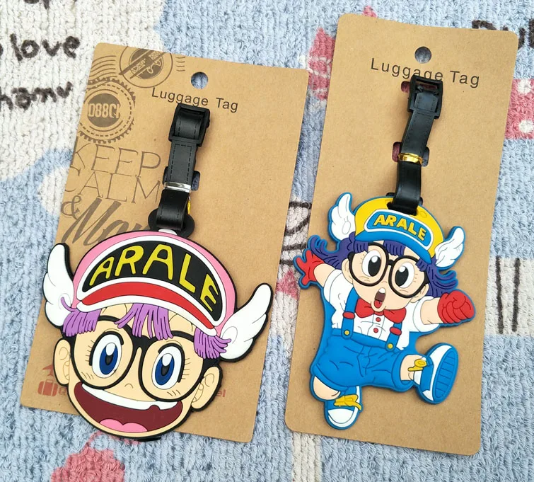 

Arale Girl Anime Luggage Tag PVC Pendants Portable Travel Label Suitcase Address Baggage Holder tags NEW Gifts Unisex