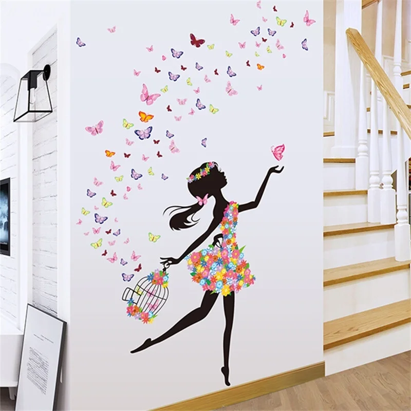 

Flower Fairy Dance Girl Wall Sticker Living Room Wall Decoration