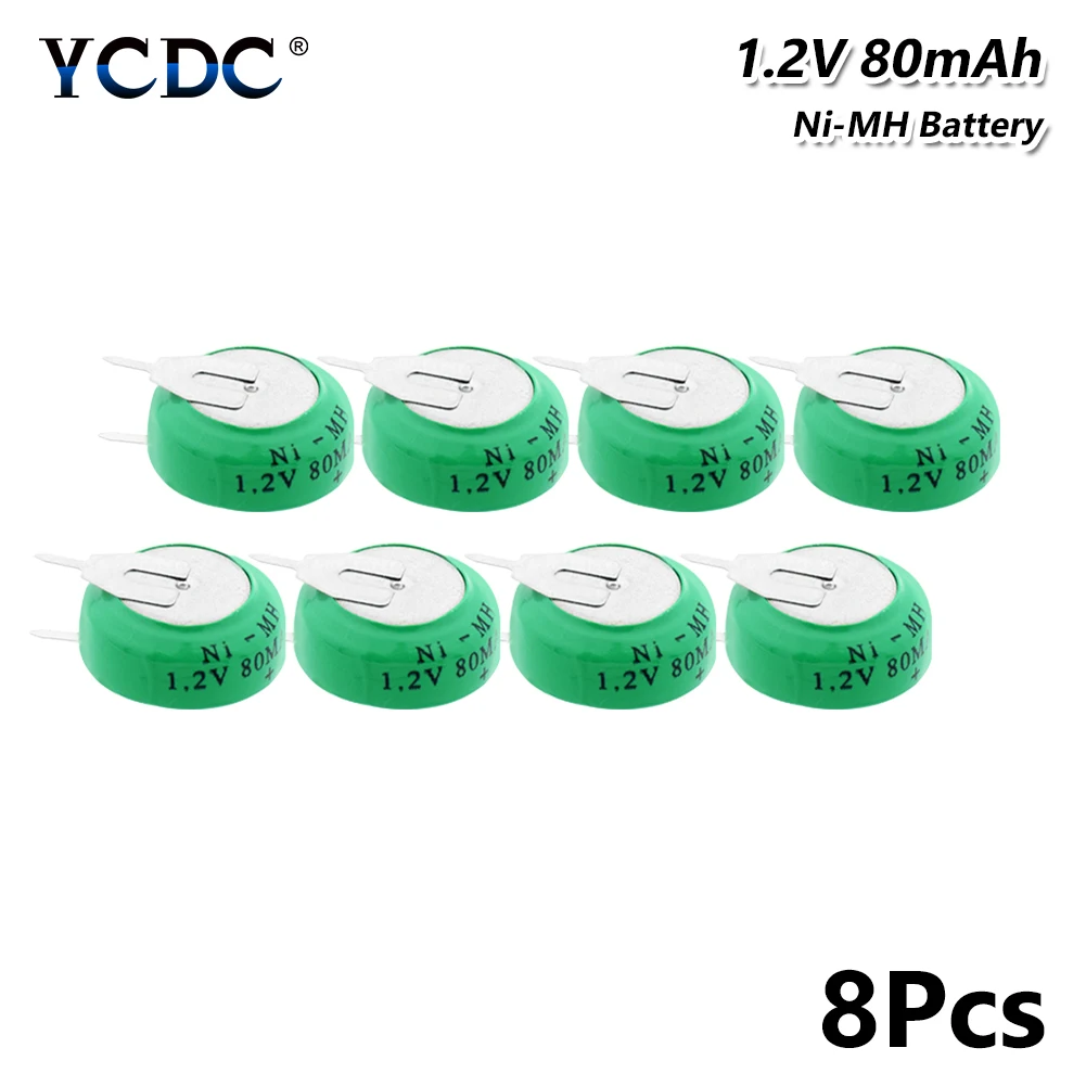 

1.2V 80mAh Ni-MH Li-Po Lithium Li-polymer Bateria Batteries Rechargeable Button Coin Cell Battery With Solder Pins 8Pcs for toy
