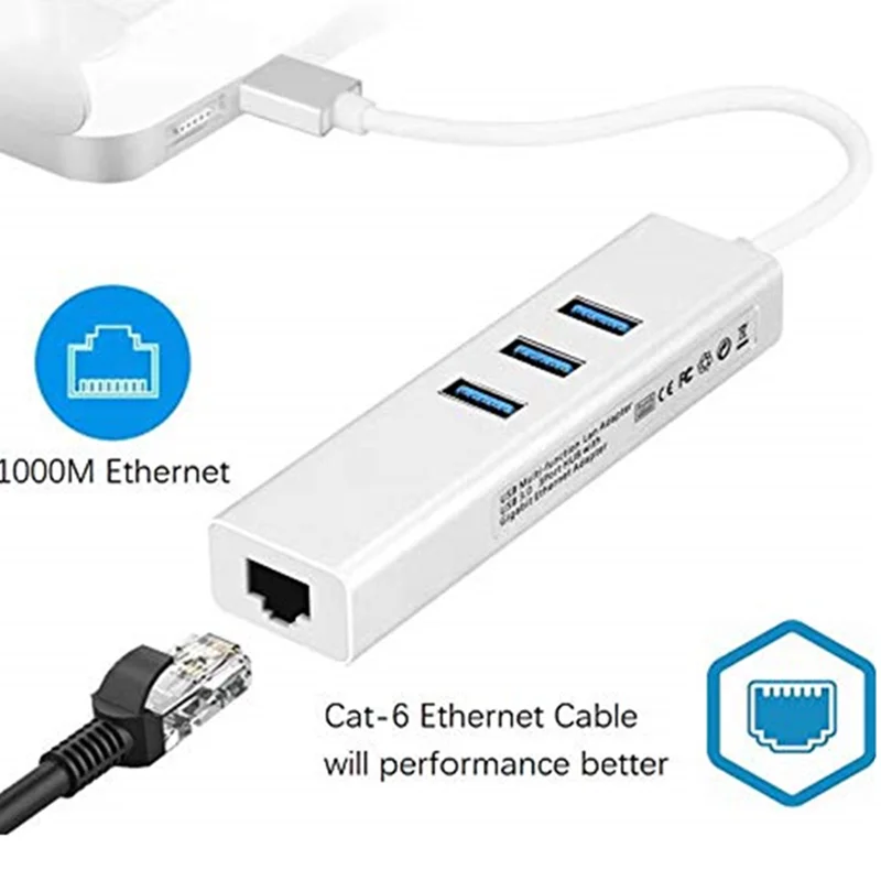 2-в-1 USB-C Gigabit Ethernet адаптер с 3 Порты и разъёмы USB3.0 концентратор Heavy Duty Unibody Алюминий USB сетевой адаптер для MacBook Pro