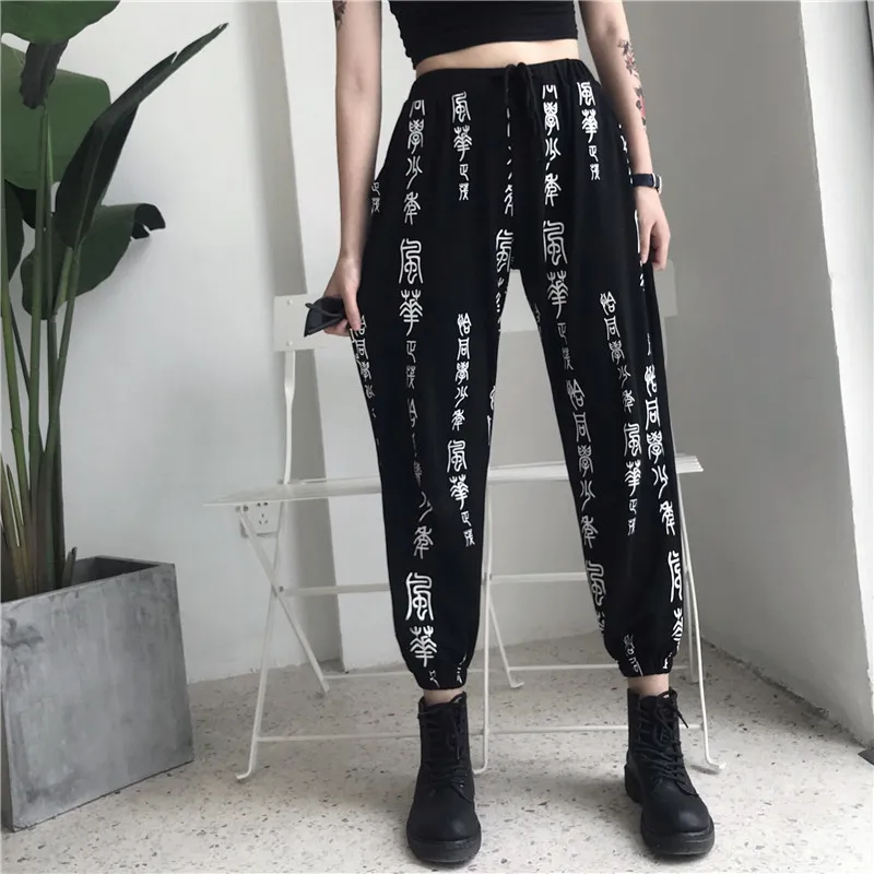 Женская одежда в Корейском стиле ulzzang harajuku BF винтажный принт шаровары Летняя