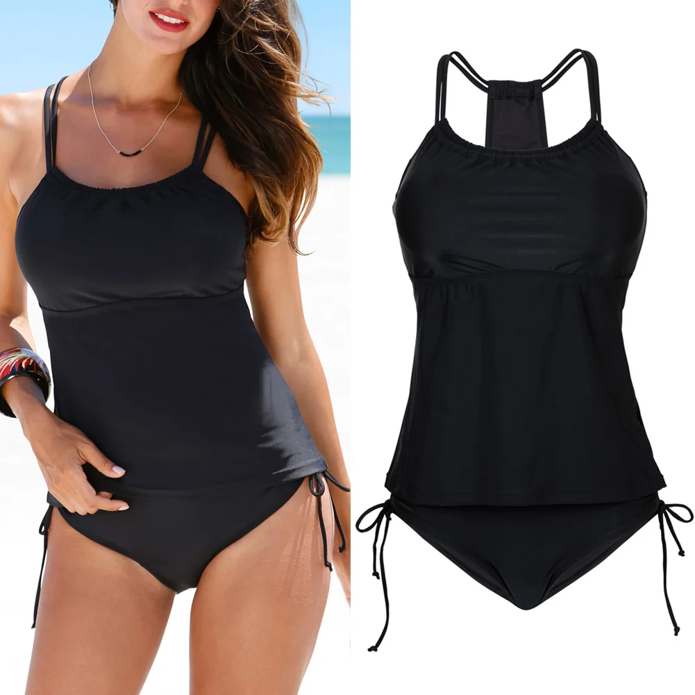 Women sexy split bikiniTops with Pants Bikini Suit Solid color Striped Fast Dry High Elastic Breathable Swimsuit for Summer ZJ55 | Спорт и