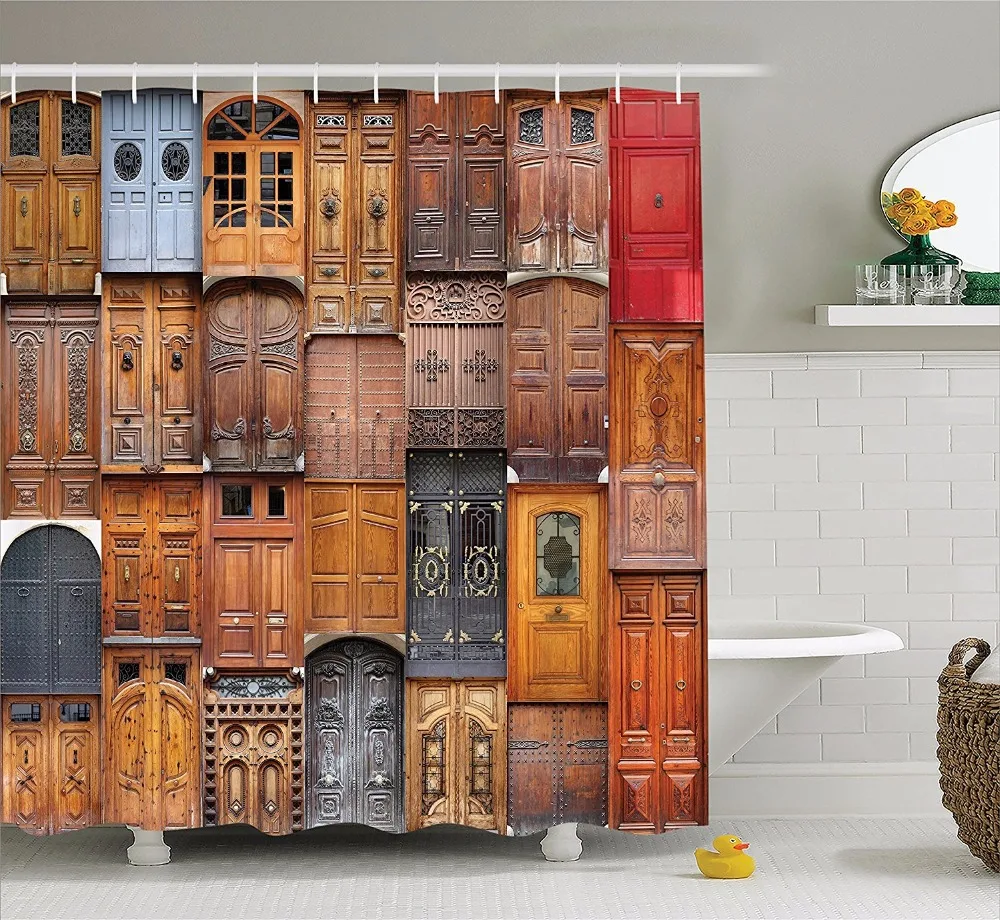 High Quality Arts Shower Curtains Door Series Wooden Of Door Is