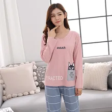 Осень-зима, женские пижамы, хлопковые длинные топы, набор, свободные, для отдыха, женские пижамы, наборы, Ночной костюм, одежда для сна, Женская домашняя одежда