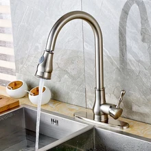 Никелевый Матовый бортике горячей и холодной воды выдвижной кухонный кран для раковины с крышкой пластины