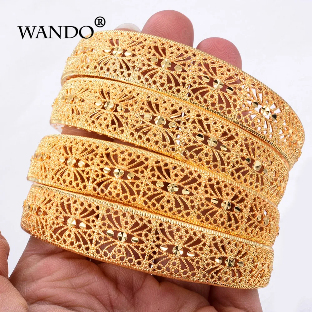 

WANDO Trendy 4pcs/lot Ethiopian/Dubai/African/France/jewelry Gold Color Bangles Jewelry Gold Bangles&Bracelets for Women Gifts