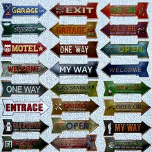 Boa vinda saída de gás óleo seta metal irregular estanho sinais placa publicidade pub parede decoração da arte casa 42x10cm U-14