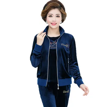 

Plus Size 5XL Gold Velvet Sportsing Suit Female Autumn High Quality Mother Clothing Casual Sportswear Female Three-piece LP120