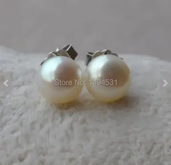 

New Arriver Wedding Pearl Jewelry , 7-7.5mm Ivory Genuine Freshwater Pearl Stud Earrings , S925 Silvers Earring, Free Shipping