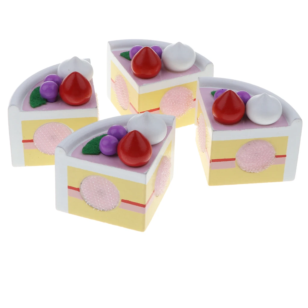 Wooden Fruit Birthday Cake Sliceable Play Food Party Dessert Kids Educational Toy Kitchen Role Pretend Play Cooking