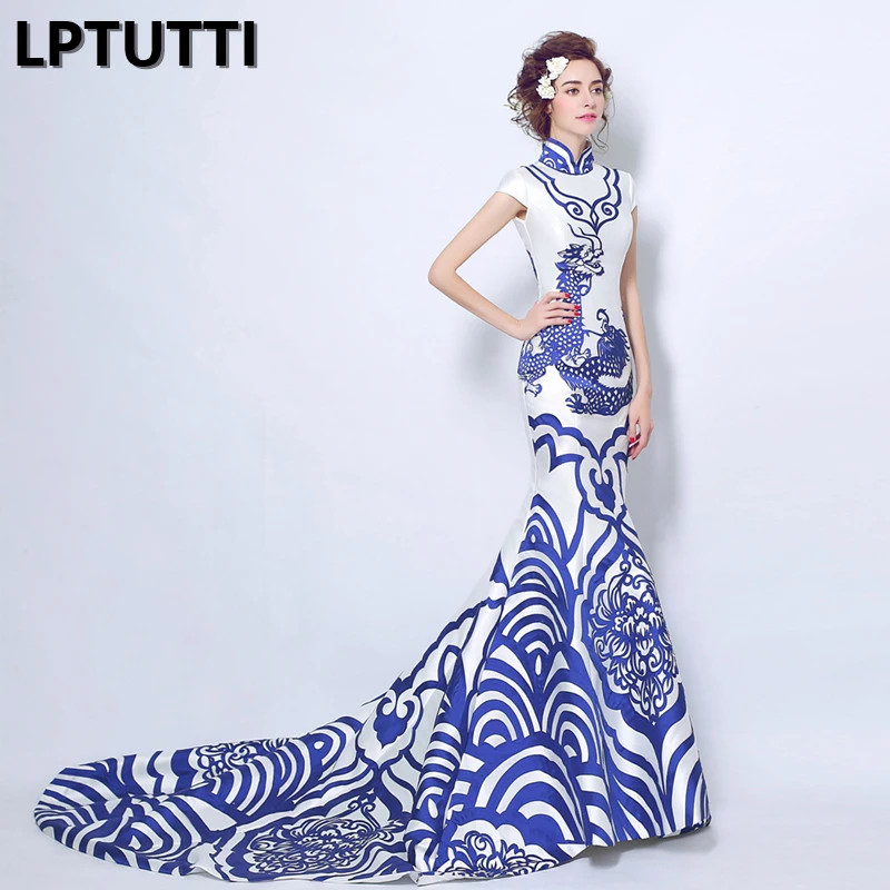 

LPTUTTI Print cheongsam New For Women Elegant Date Ceremony Party Prom Gown Formal Gala Events Luxury Long Evening Dresses