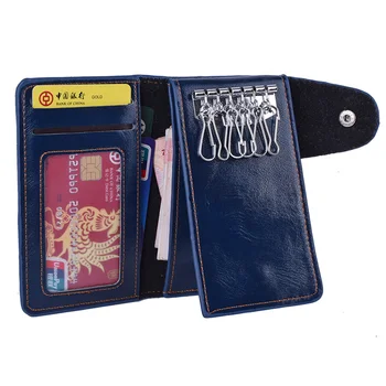 

Leather Hasp Car Key Holder Case Wallet with 6 Key Hooks Men Women Purse with Credit Card Holder Organizer Pull-style Keychain