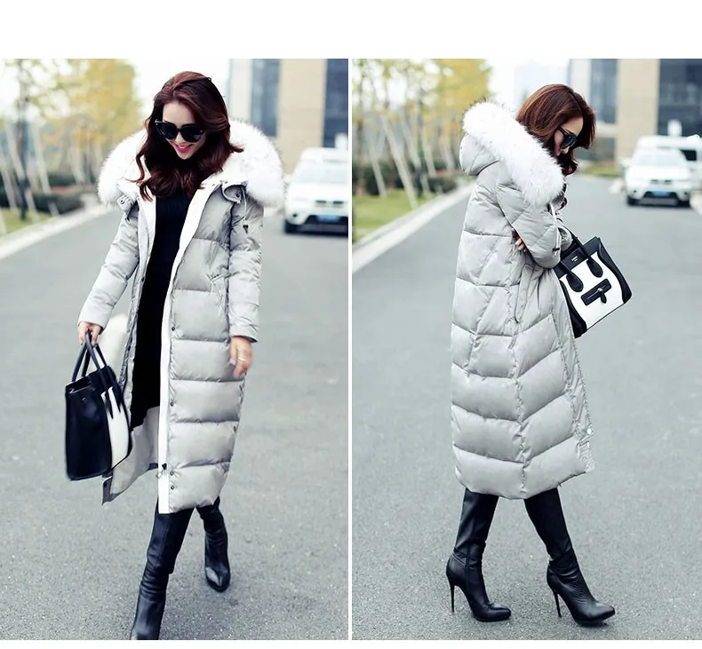 Зимняя куртка на утином пуху, женское длинное пальто, парки, утепленная женская теплая одежда с меховым воротником, высокое качество