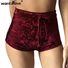 Wantmove S-XL women velvet drawstring shorts plus size casual high waist 2018 winter sexy skinny booty shorts feminino XD742