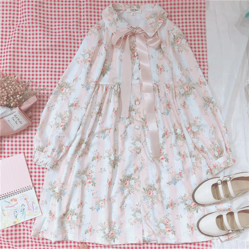 Vestido de verano Talla Grande Estampado De Cereza Dulce Moda Coreana Cuello Peter-Pan Suelto Vestido