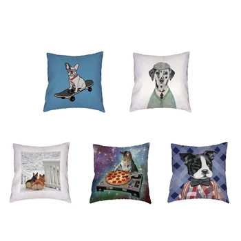 

Cute Puppy White Polyester Peach Skin Cushion Set 45 CM Spotted Dog Cat Bulldog Pattern Car Seat Home Sofa Decor Hug Pillowcase