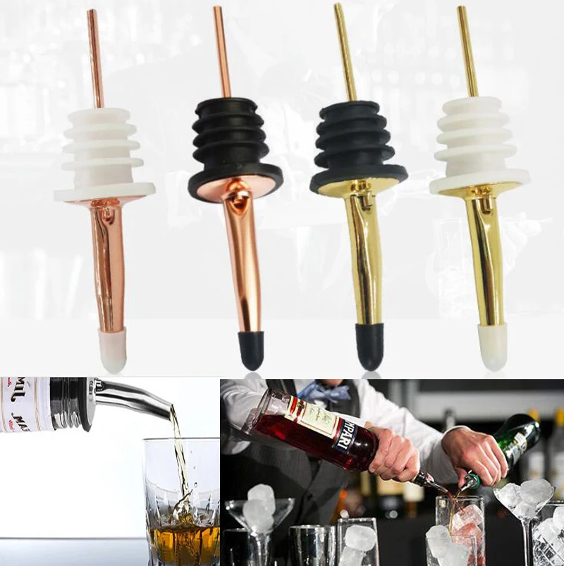 4Pcs Stainless Steel Whisky Liquor Oil Wine Bottle Pourer Cap Spout