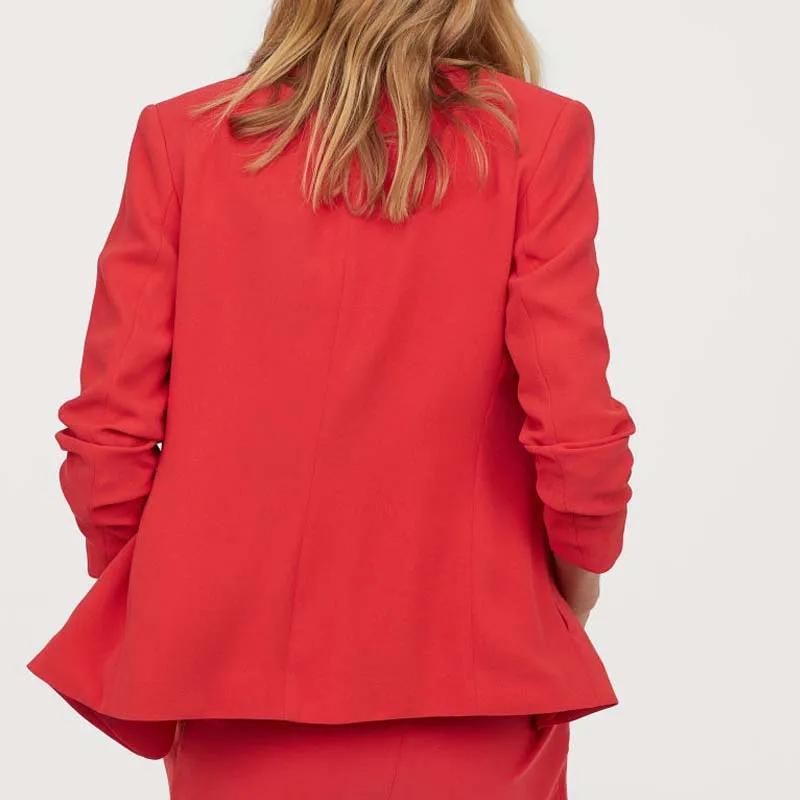 YNZZU Spring Autumn red Seven-quarter sleeve female blazer Loose causal soild women suit Chic no button OL blazer jacket YO803