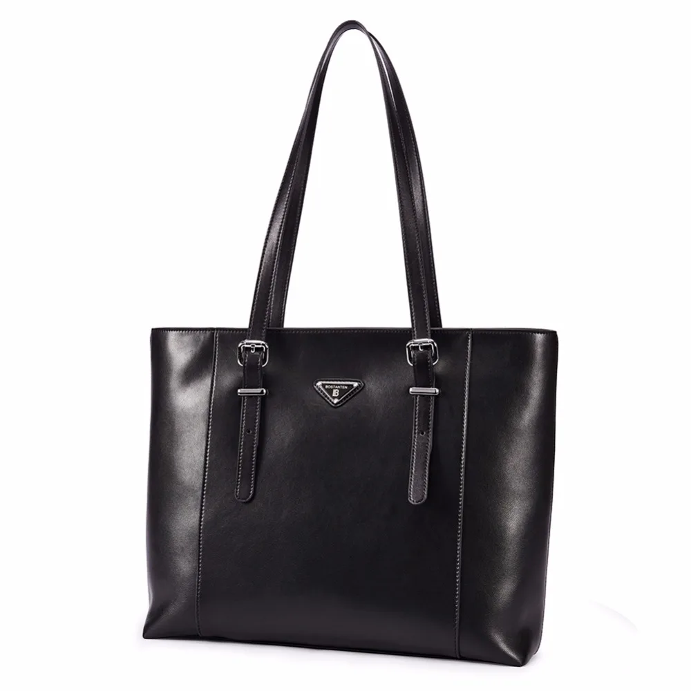 

BOSTANTEN Women Briefcase Leather Laptop Tote Handbags 15.6" Computer Shoulder Bags Grey Pink Black Blue Handbag Female