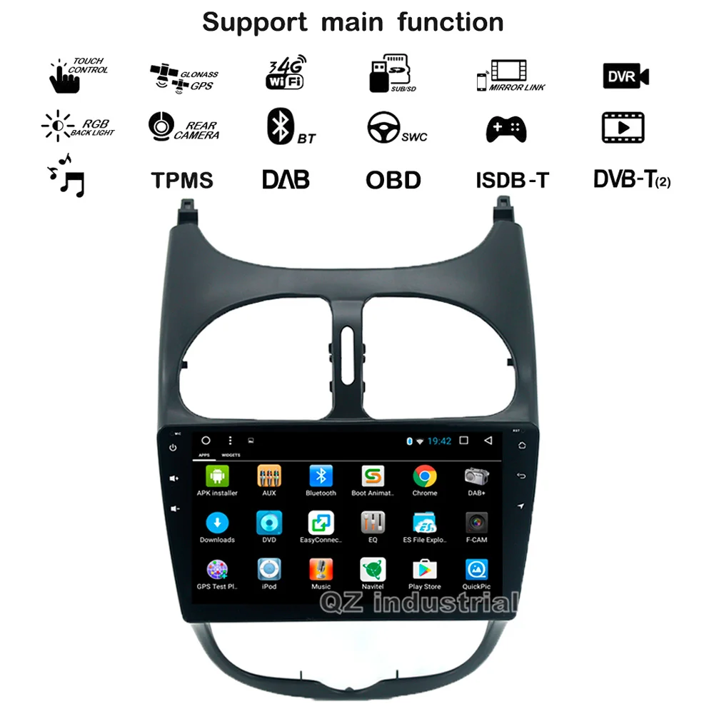 Discount QZ industrial HD 9" Android 8.1 T3 Car DVD for Peugeot 206 2000-2009 With Canbus box 3G 4G WIFI GPS Radio BT Navigation RDS Map 1