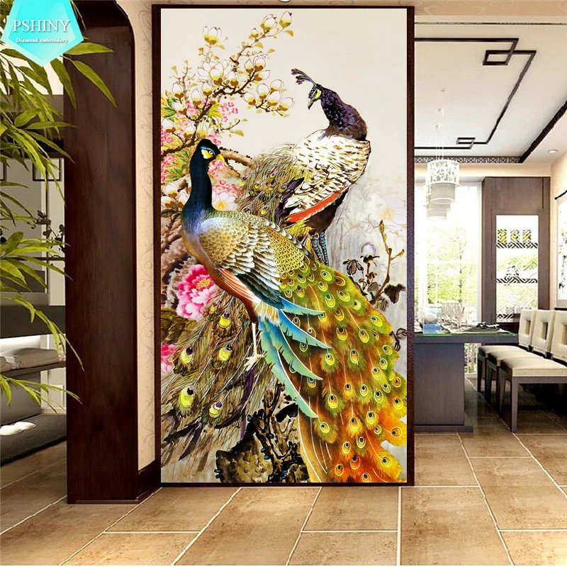 

PSHINY 5D DIY Diamond embroidery sale Peacock in love Full display Square rhinestone animals Diamond Painting cross stich