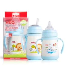 ABQ 240ML Baby Feeding Bottles With Straw Dust Cover Stainless Steel Cup Children's Drink Milk Bottle For Feeding Children 240ml baby bottles thermos stainless steel nursing feeding milk bottle water bottle newborn bottles 3 in1 baby heat retaining