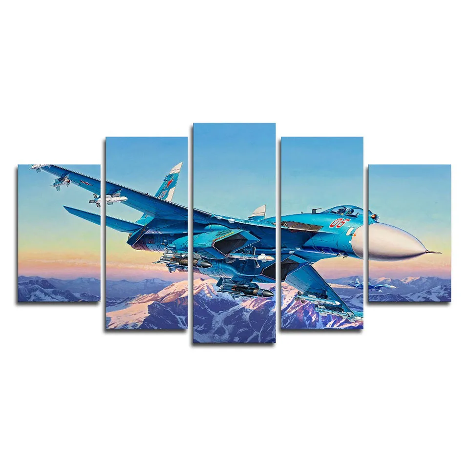5 Panels Air Fighter Landscape Modern Home Decorative Wall Modular Pictures Living Room HD Print Canvas Painting Artworks | Дом и сад