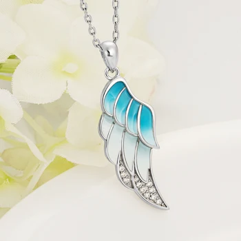 

StrollGirl 925 Sterling Silver Charm CZ Enamel blue Angel Wings Pendant Necklace Gifts Jewelry for women mother girlfriend