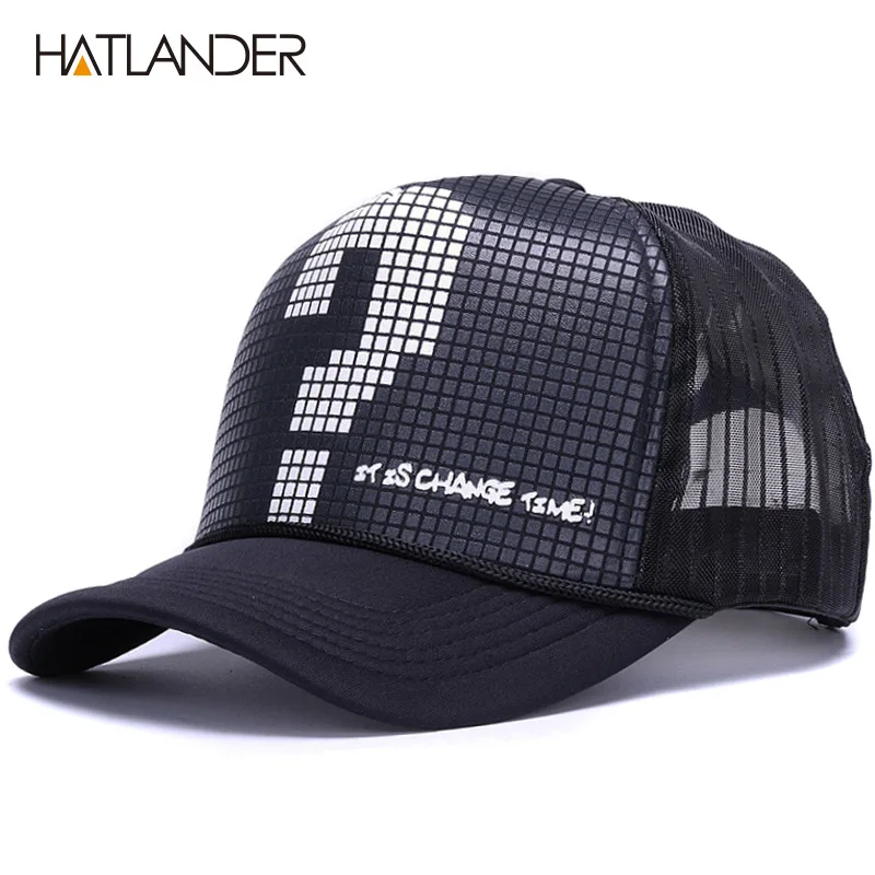 HATLANDER, повседневная черная сетчатая бейсболка, Мужская кепка для грузовика, женская летняя солнцезащитная Кепка, губчатая Спортивная Кепка, регулируемый бейсболка кепка