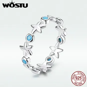 

WOSTU 100% Real 925 Sterling Silver Rings For Women Summer Style Starfish Finger Rings Making Fashion Jewelry Gift DXR527