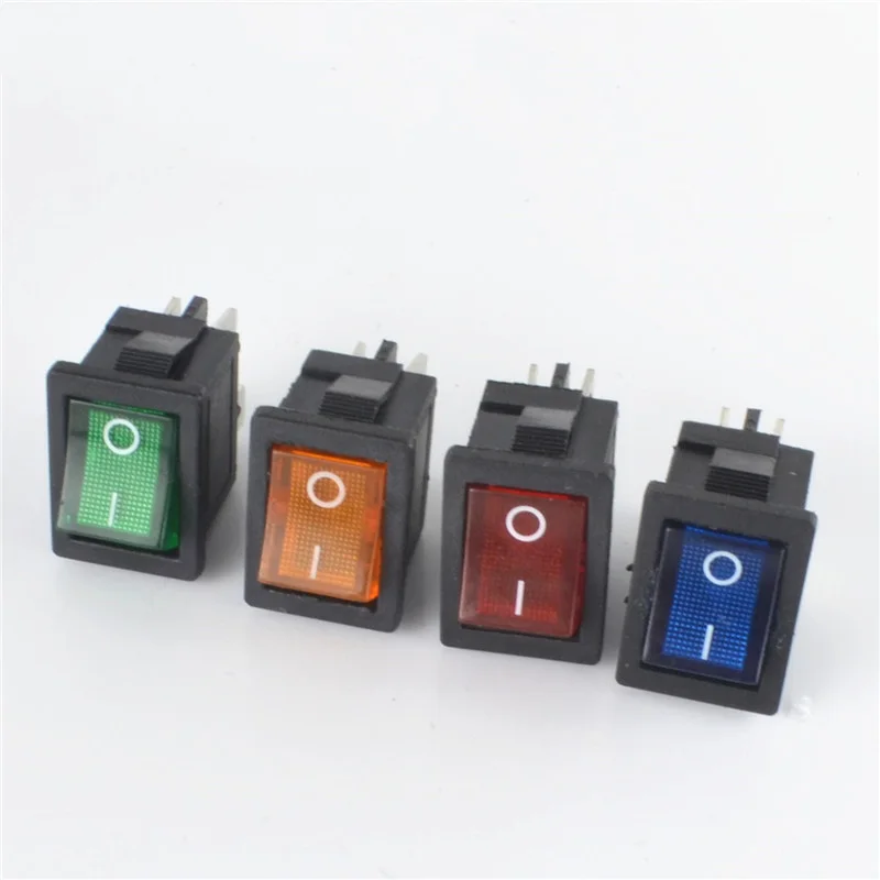 

10PCS illuminated rocker switch 4 pins with lamp ON-OFF