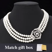 Nueva Linda Flor de Rose de Novia Hermosa Perla Beads Clear Rhinestone Joyería Pendiente del Collar de La Joyería Para Las Mujeres MGC N1201