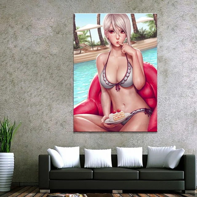 

Wall Art 1 Piece Sexy White Haired Girl Pictures Animation Poster Canvas Prints Painting Living Room Decor Home Background Frame
