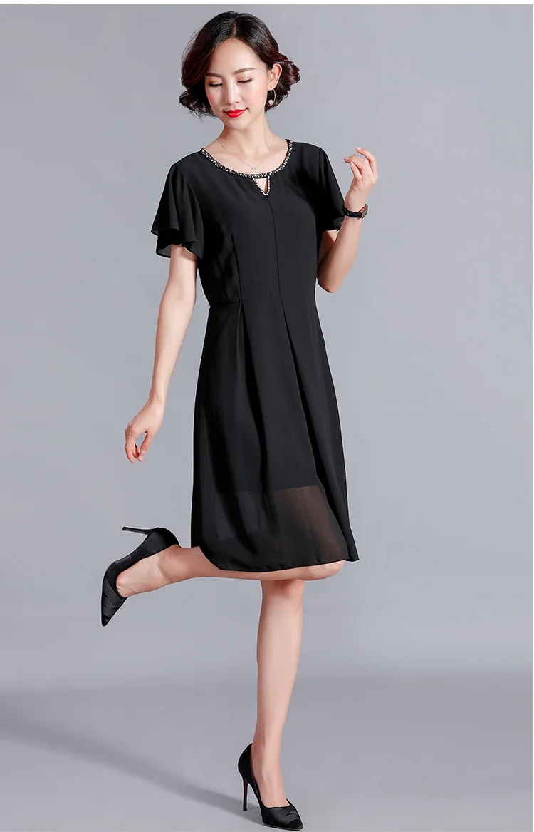 Summer beaded chiffon dress plus size Elegant Vestidos Round neck petal sleeves cultivating Casual holidays beach dress XXXXXL Summer beaded chiffon dress plus size Elegant Vestidos Round neck petal sleeves cultivating Casual holidays beach dress XXXXXL